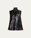 Giorgio Armani Linen And Silk Floral Print Blouse In Blackmulti