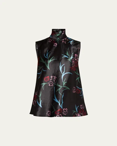 Giorgio Armani Linen And Silk Floral Print Blouse In Blackmulti