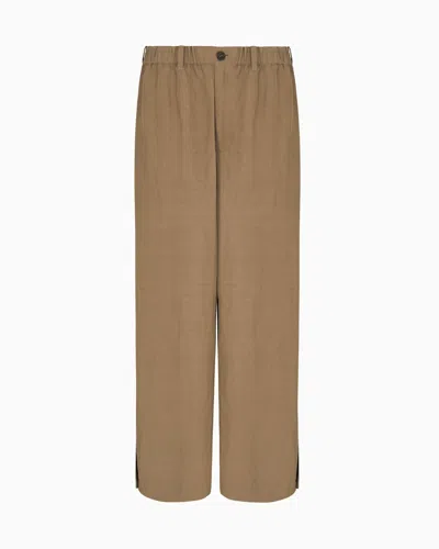 Giorgio Armani Linen And Silk Wide Trousers In Sand