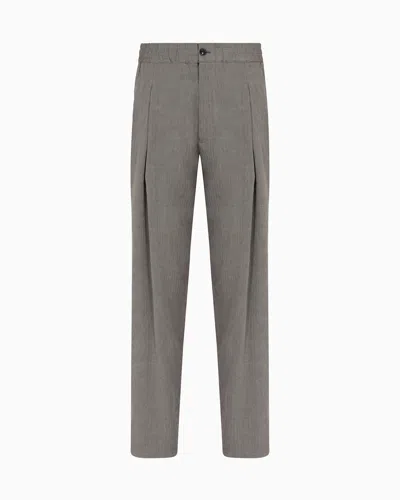 Giorgio Armani Linen And Viscose Canvas Single-pleat Trousers In Gray