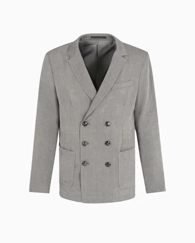 Giorgio Armani Linen And Viscose Double-breasted Jacket In Gray