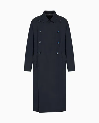 Giorgio Armani Linen And Viscose Double-breasted Overcoat In Blue