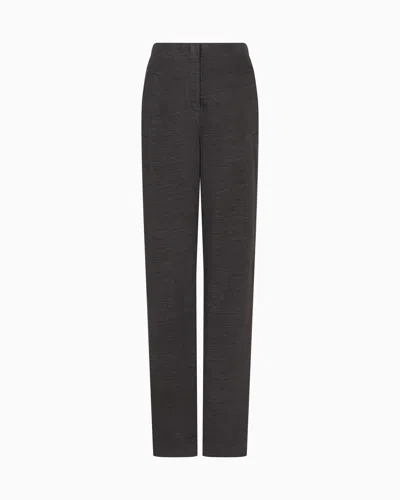 Giorgio Armani Linen And Viscose Jersey Straight Trousers In Grey