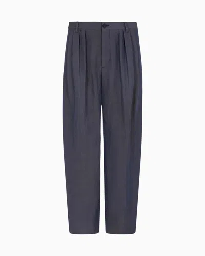 Giorgio Armani Linen And Viscose Twill Two-pleat Trousers In Gray