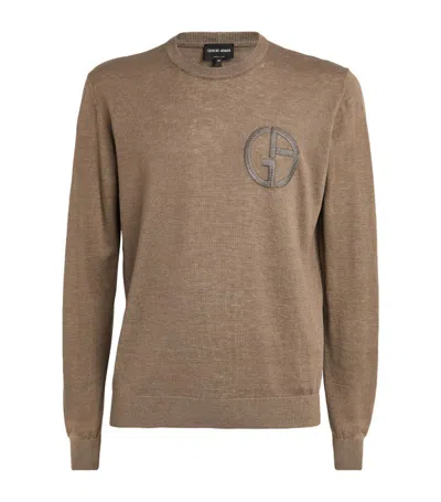 Giorgio Armani Linen-blend Jumper In Brown