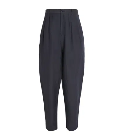 Giorgio Armani Linen-blend Tailored Trousers In Black