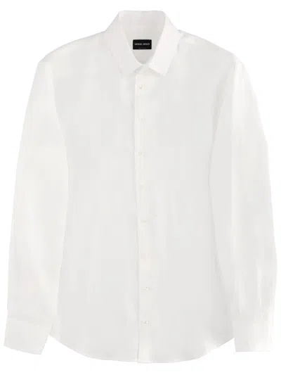 Giorgio Armani Linen Button-up Shirt For Men In White