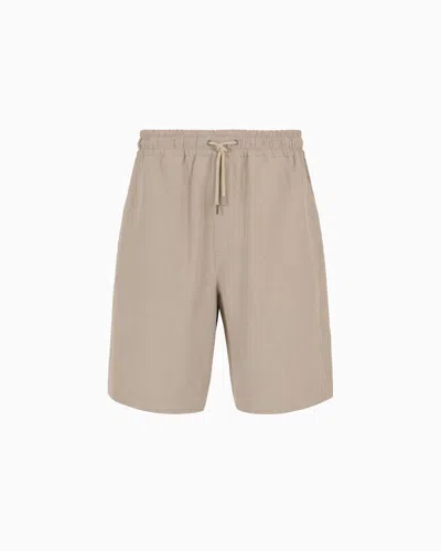 Giorgio Armani Linen Canvas Flat-front Bermuda Shorts In Nude