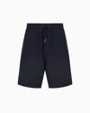 Giorgio Armani Linen Canvas Flat-front Bermuda Shorts In Blue