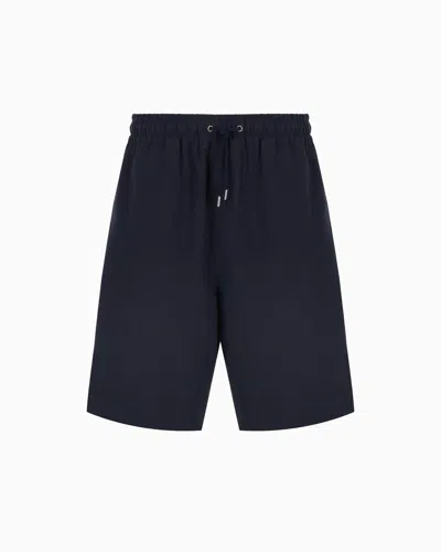 Giorgio Armani Linen Canvas Flat-front Bermuda Shorts In Blue