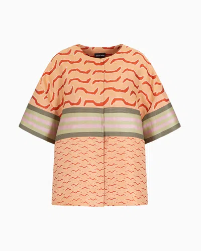 GIORGIO ARMANI LINEN, COTTON AND SILK-BLEND JACQUARD SHIRT