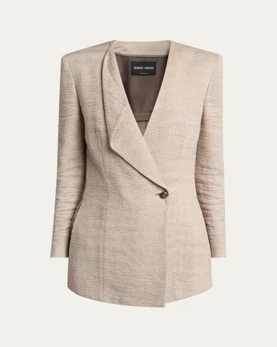 Giorgio Armani Linen Crepe Double-breasted Jacket In Neutral