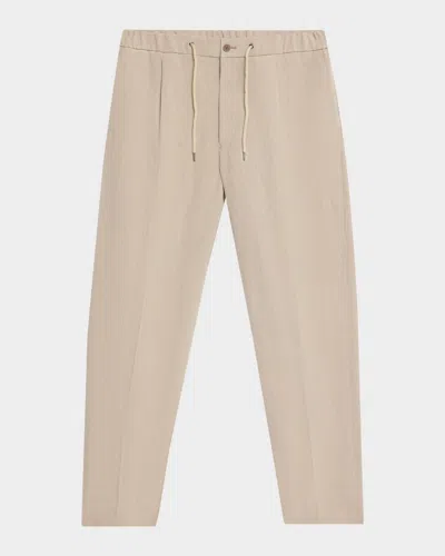 Giorgio Armani Linen Drawstring Pants In Brown