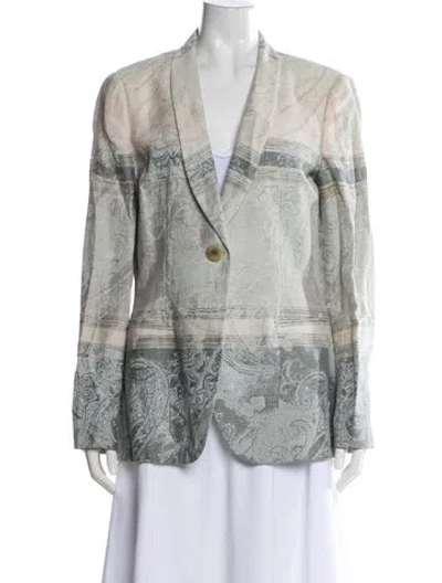 Pre-owned Giorgio Armani Linen Graphic Print Blazer In Neutral