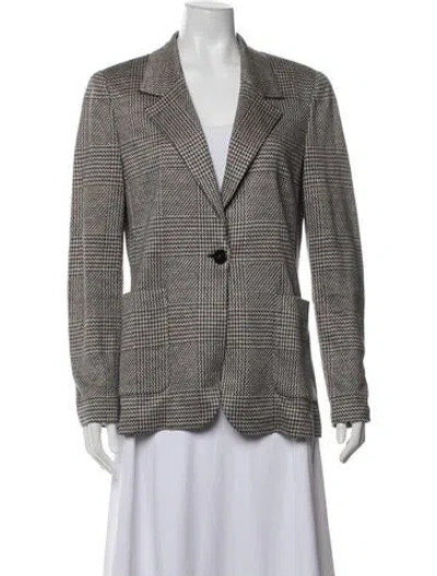 Pre-owned Giorgio Armani Linen Houndstooth Print Blazer In Blue