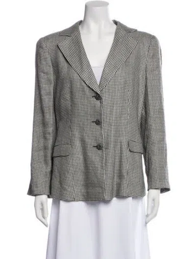 Pre-owned Giorgio Armani Linen Houndstooth Print Blazer In Gray