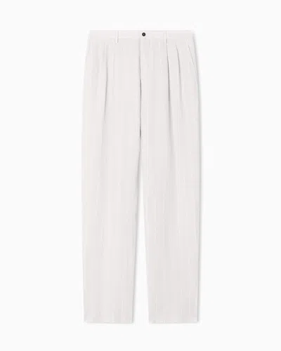 Giorgio Armani Linen Pinstripe Trousers In White