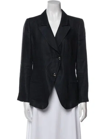 Pre-owned Giorgio Armani Linen Plaid Print Blazer In Blue