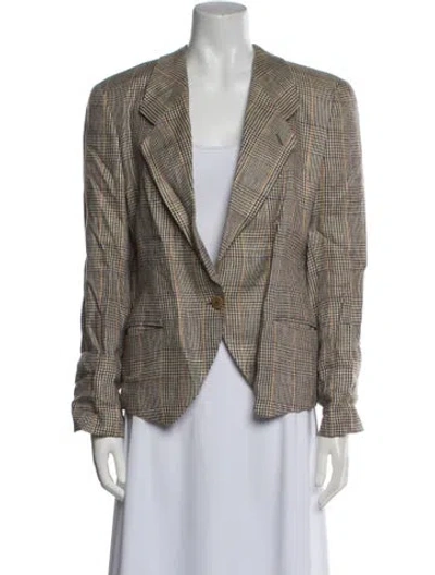 Pre-owned Giorgio Armani Linen Plaid Print Blazer In Brown