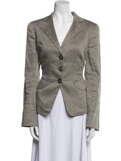Pre-owned Giorgio Armani Linen Plaid Print Blazer In Gray
