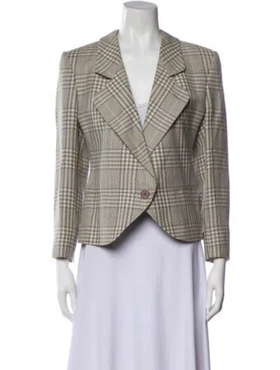 Pre-owned Giorgio Armani Linen Plaid Print Blazer In Gray