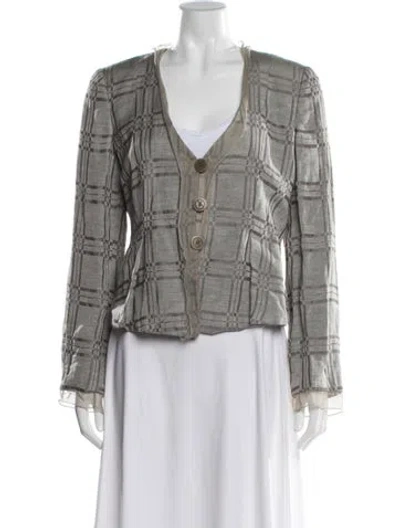 Pre-owned Giorgio Armani Linen Plaid Print Blazer In Gray
