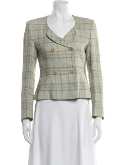 Pre-owned Giorgio Armani Linen Plaid Print Blazer In Green
