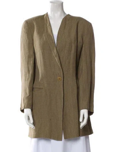 Pre-owned Giorgio Armani Linen Plaid Print Blazer In Neutral