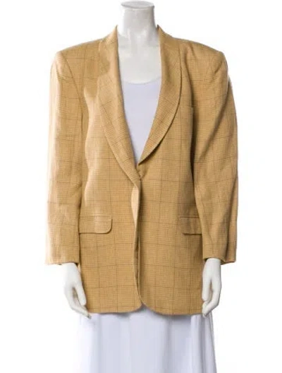 Pre-owned Giorgio Armani Linen Plaid Print Blazer In Neutral