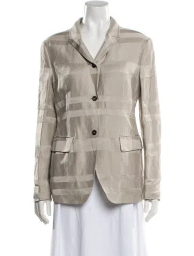 Pre-owned Giorgio Armani Linen Plaid Print Blazer In Neutral
