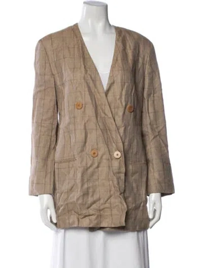 Pre-owned Giorgio Armani Linen Plaid Print Blazer In Neutrals