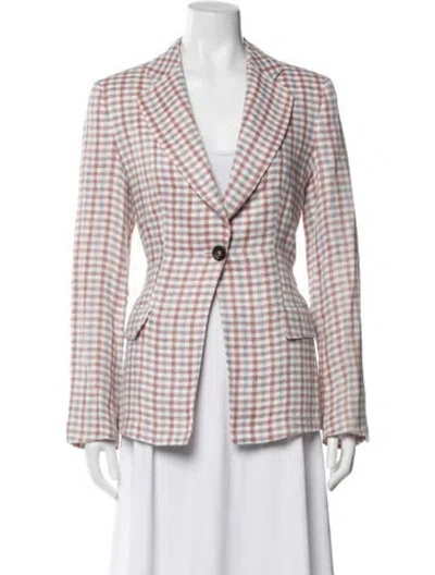 Pre-owned Giorgio Armani Linen Plaid Print Blazer In Red