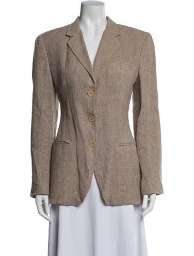 Pre-owned Giorgio Armani Linen Plaid Print Coat In Neutrals