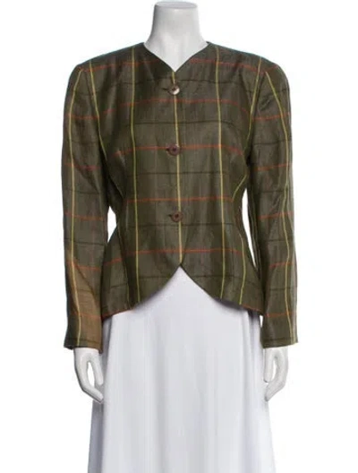 Pre-owned Giorgio Armani Linen Plaid Print Evening Jacket In Green