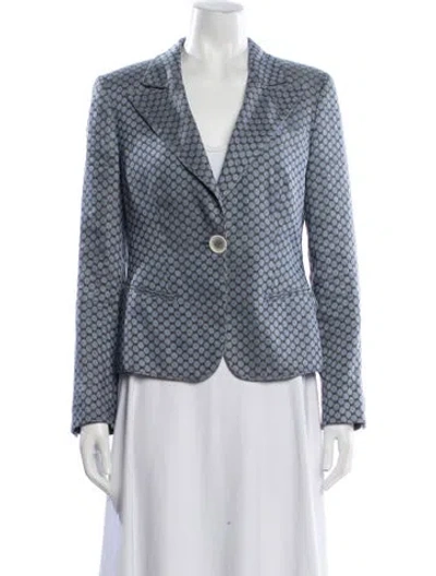 Pre-owned Giorgio Armani Linen Polka Dot Print Blazer In Blue