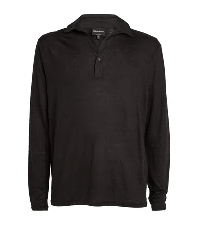 Giorgio Armani Linen Polo Shirt In Black