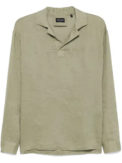 Giorgio Armani Linen Polo Shirt In Green