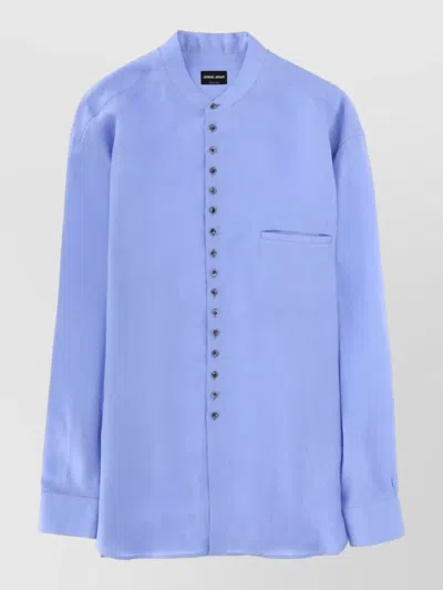 Giorgio Armani Linen Shirt Long Sleeves Chest Pocket Cuffs In Blue