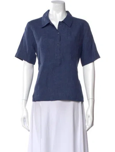 Pre-owned Giorgio Armani Linen Short Sleeve Polo In Blue