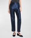 Giorgio Armani Silk & Linen High Waist Straight Pants In Navy