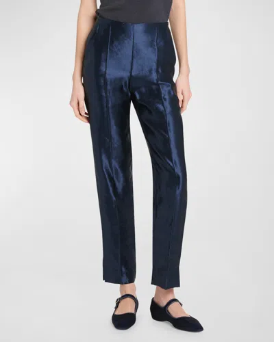 Giorgio Armani Silk & Linen High Waist Straight Pants In Black