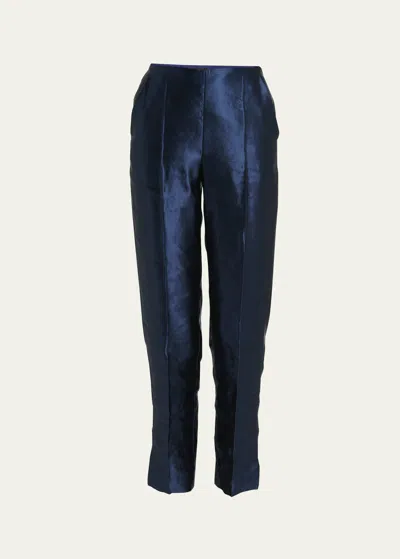 Giorgio Armani Silk & Linen High Waist Straight Pants In Black