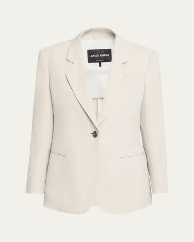 Giorgio Armani Linen Single-breasted Blazer Jacket In Neutral