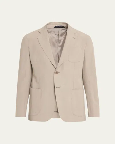 Giorgio Armani Linen Single-breasted Jacket In Neutral