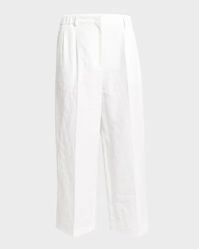 Giorgio Armani Linen Straight-leg Trousers In Solid White