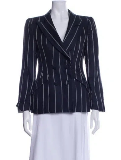 Pre-owned Giorgio Armani Linen Striped Blazer In Blue