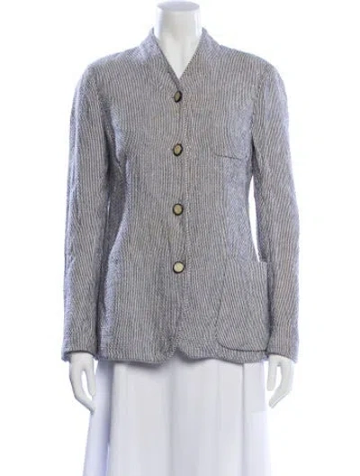 Pre-owned Giorgio Armani Linen Striped Blazer In Blue