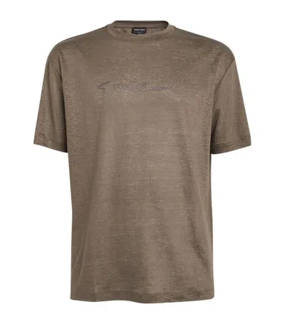 Giorgio Armani Linen T-shirt In Brown