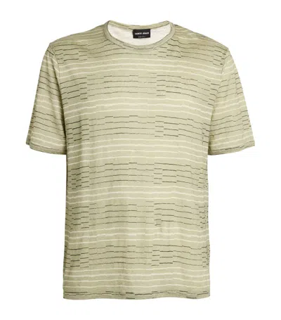 Giorgio Armani Linen Uneven Stripe T-shirt In Multi