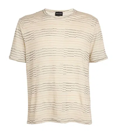 Giorgio Armani Linen Uneven Stripe T-shirt In Multi